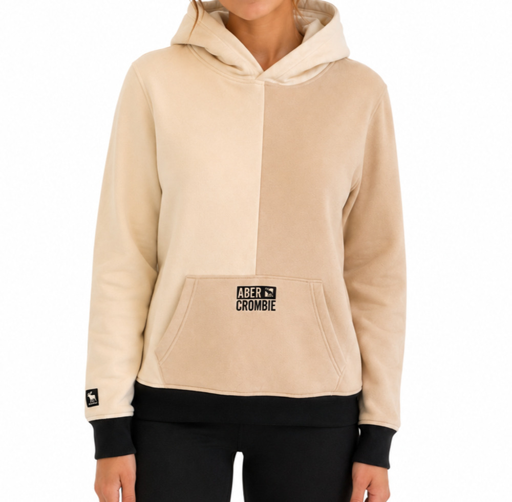 Abercrombie Hoodie Kids Size XL Size 15/16 Cream Black Fleece Pullover Logo